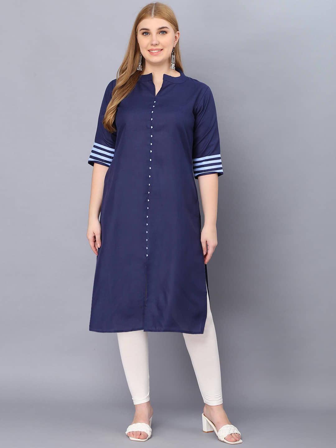 Hetsa Pack of 1 Cotton Blend Solid A-line Women's Kurti - ( Dark Blue ) - Kurtis, Tunics | Buy online on ZillyBuy