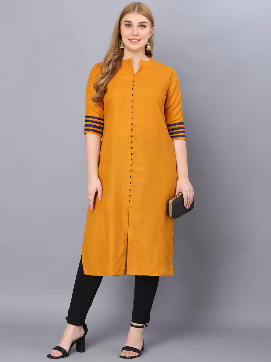 Hetsa Pack of 1 Cotton Blend Solid A-line Women's Kurti - ( Yellow ) - Kurtis, Tunics | Buy online on ZillyBuy
