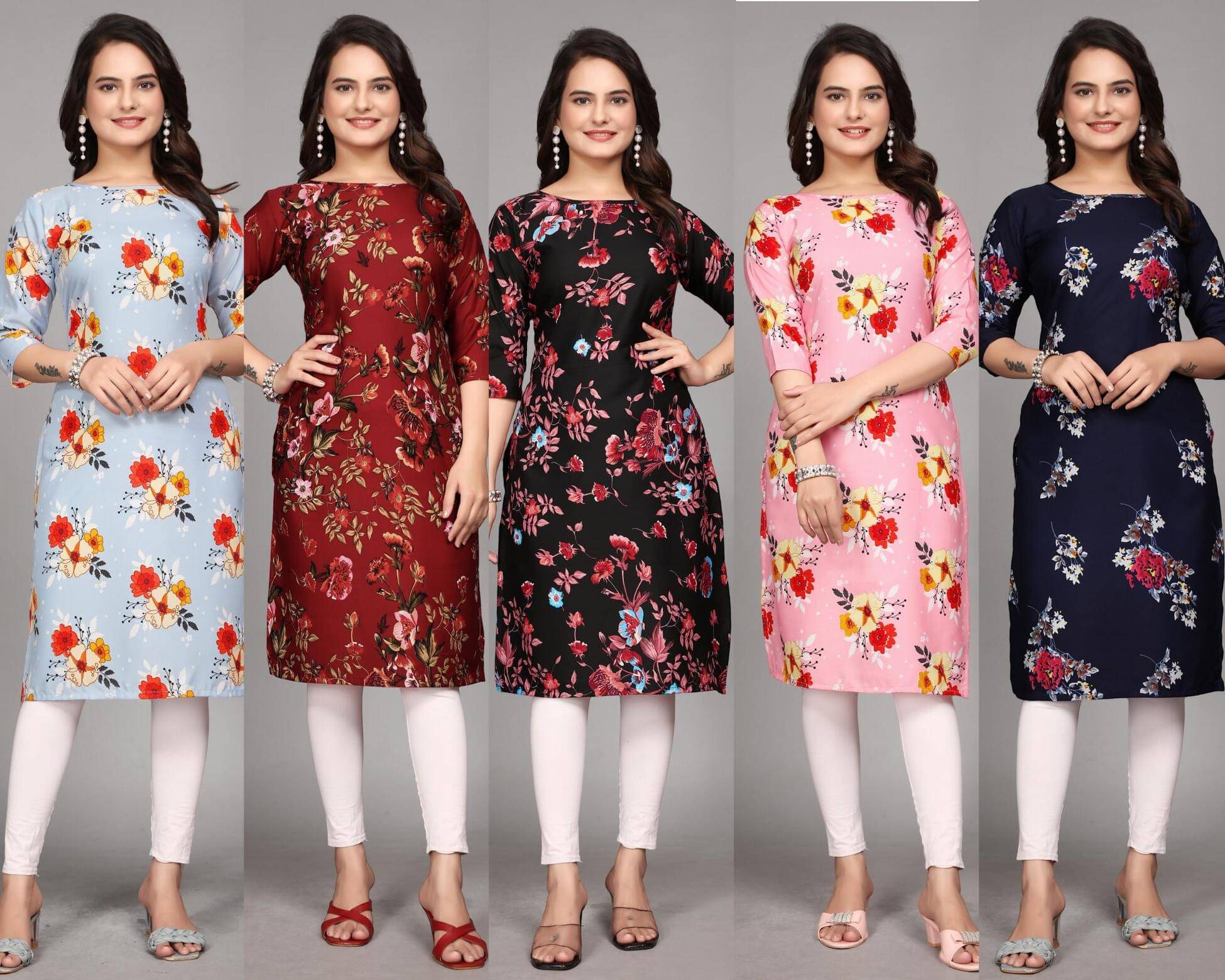     			KALAVRITTA Pack of 5 Crepe Printed Straight Women's Kurti - ( Multicoloured )