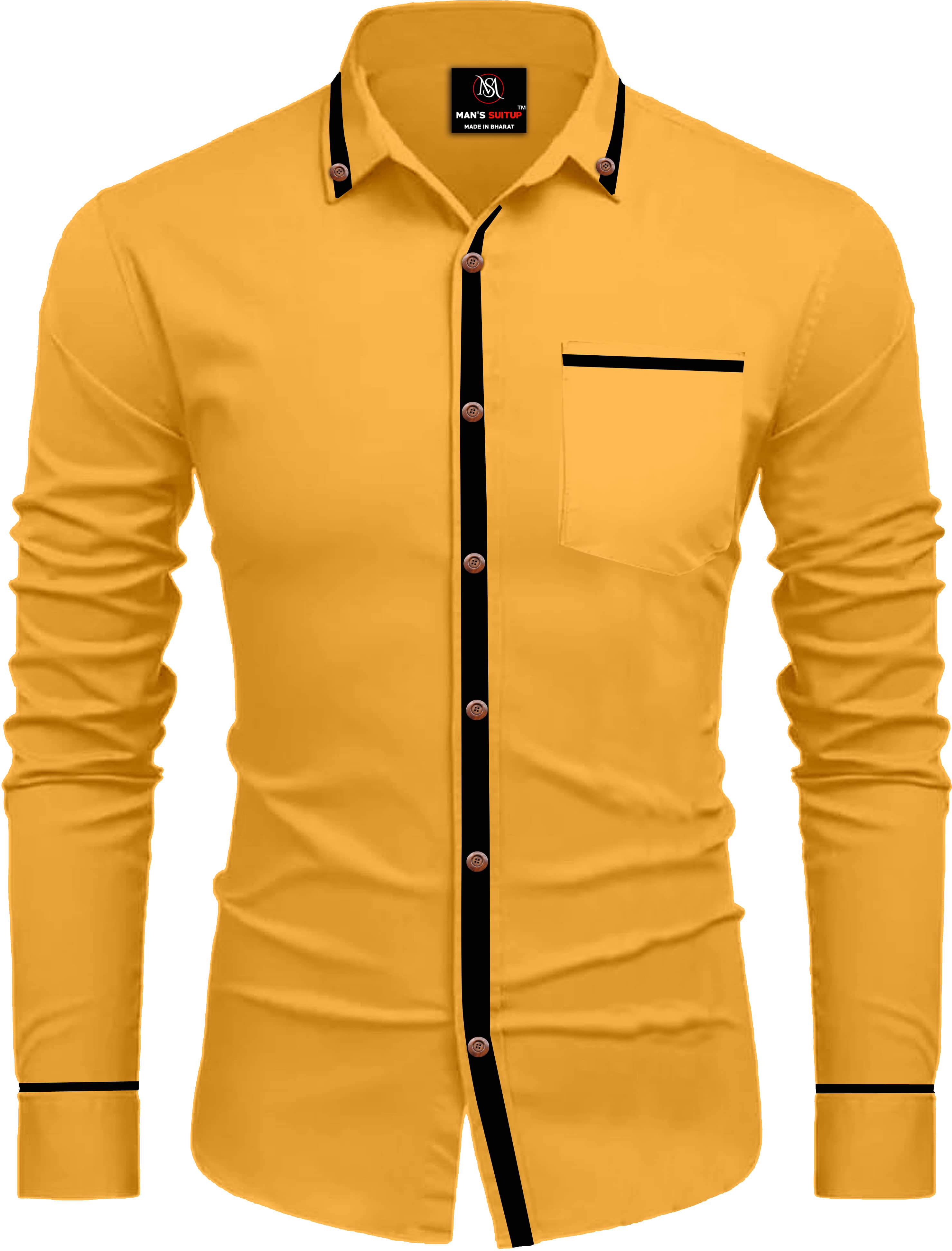 MAN'S SUITUP Cotton Blend Regular Fit Solids Full Sleeves Men's Casual Shirt - Yellow ( Pack of 1 )
