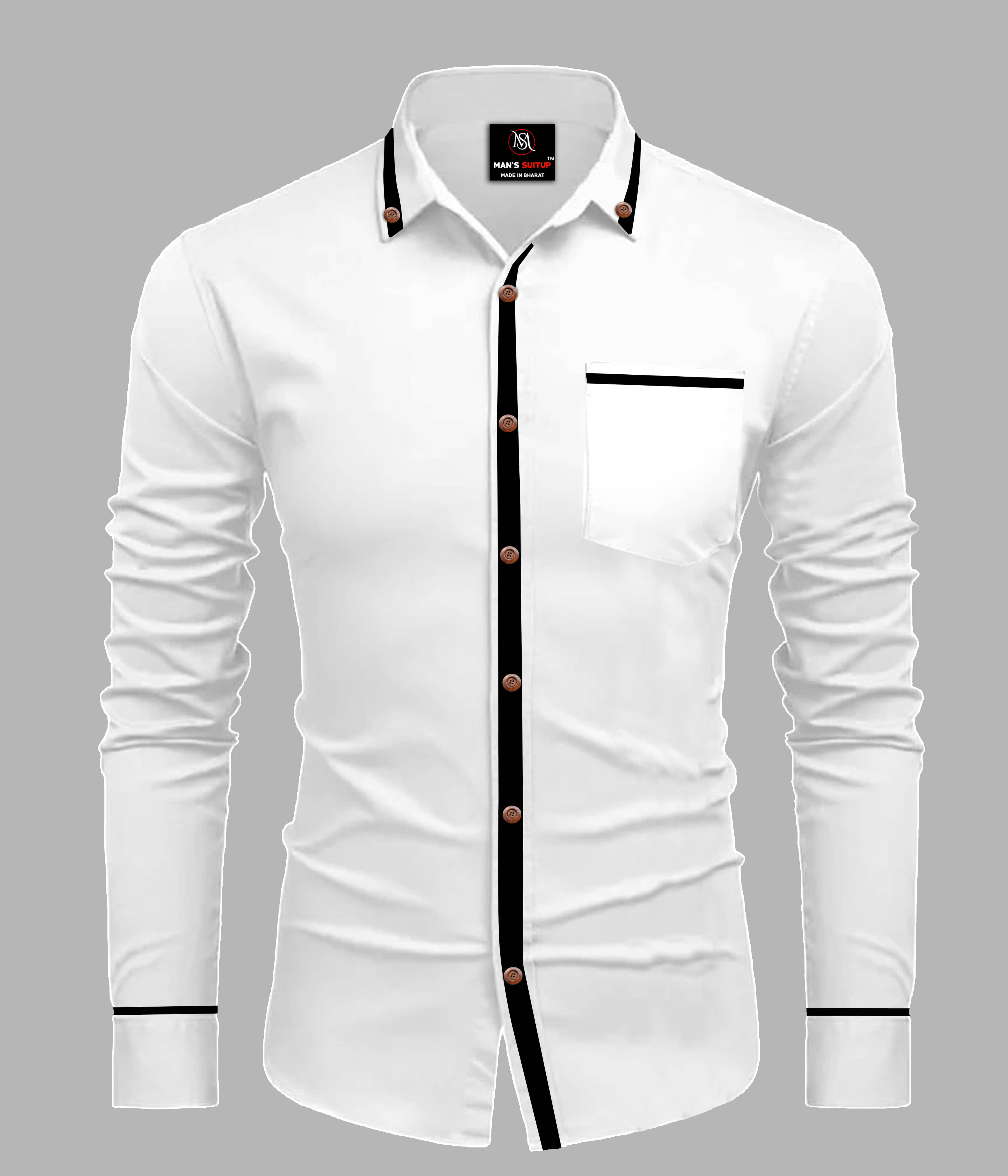 MAN'S SUITUP Cotton Blend Regular Fit Solids Full Sleeves Men's Casual Shirt - White ( Pack of 1 )