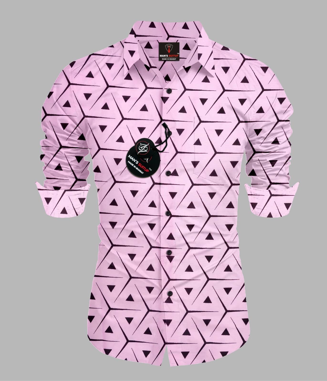 MAN'S SUITUP Viscose Regular Fit Printed Full Sleeves Men's Casual Shirt - Pink ( Pack of 1 )