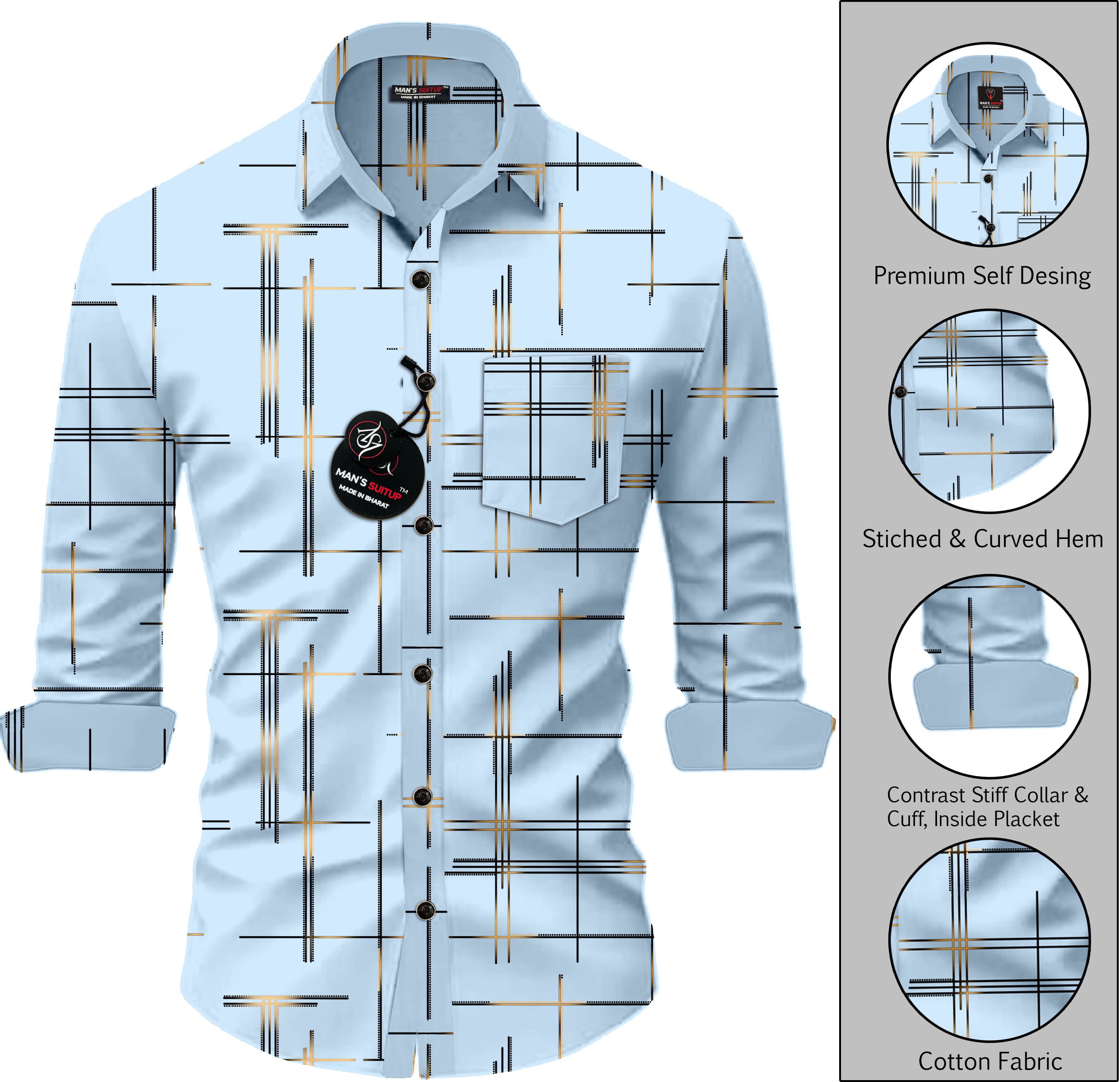 MAN'S SUITUP Viscose Regular Fit Printed Full Sleeves Men's Casual Shirt - Blue ( Pack of 1 )