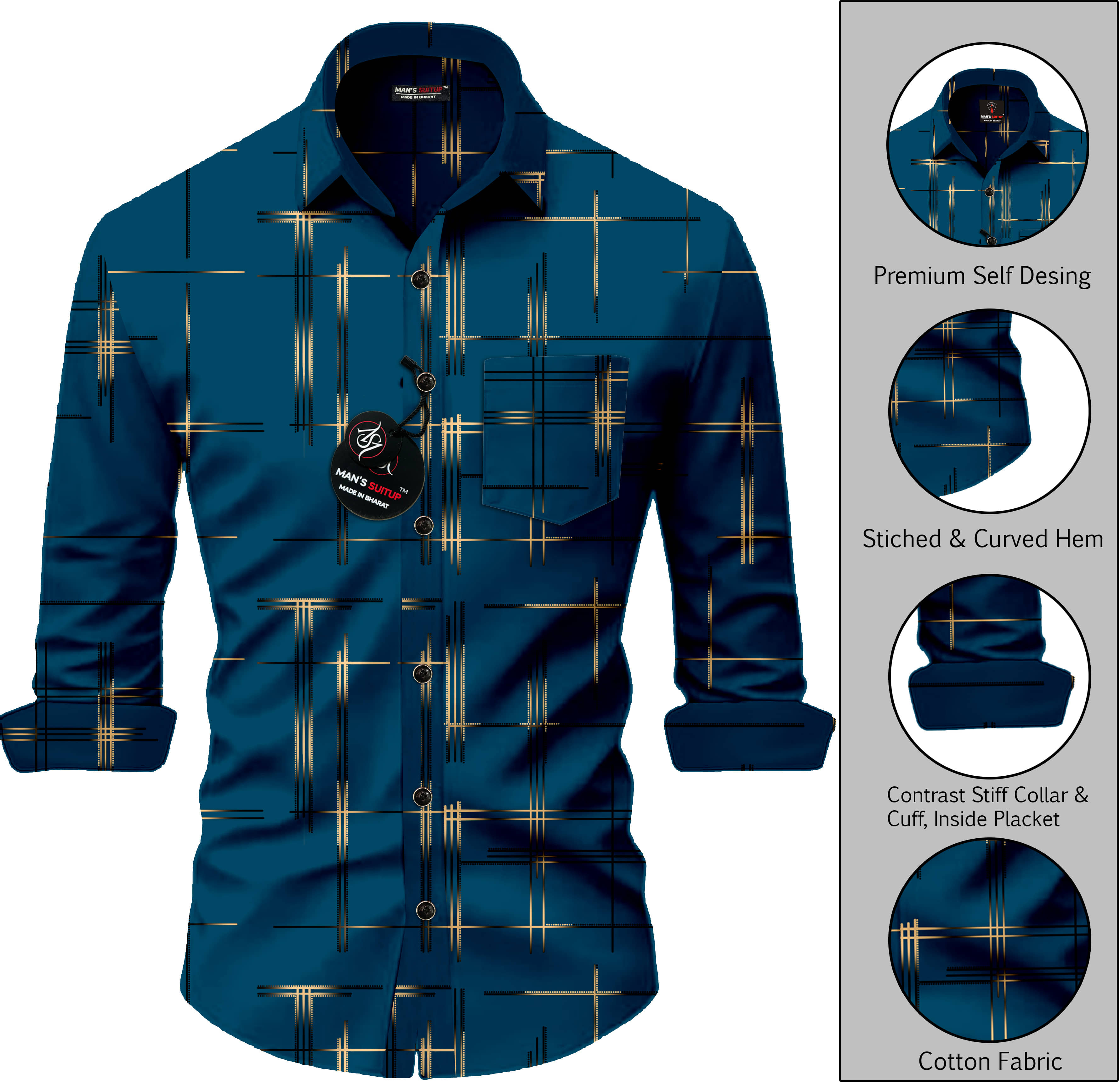 MAN'S SUITUP Viscose Regular Fit Printed Full Sleeves Men's Casual Shirt - Blue ( Pack of 1 )