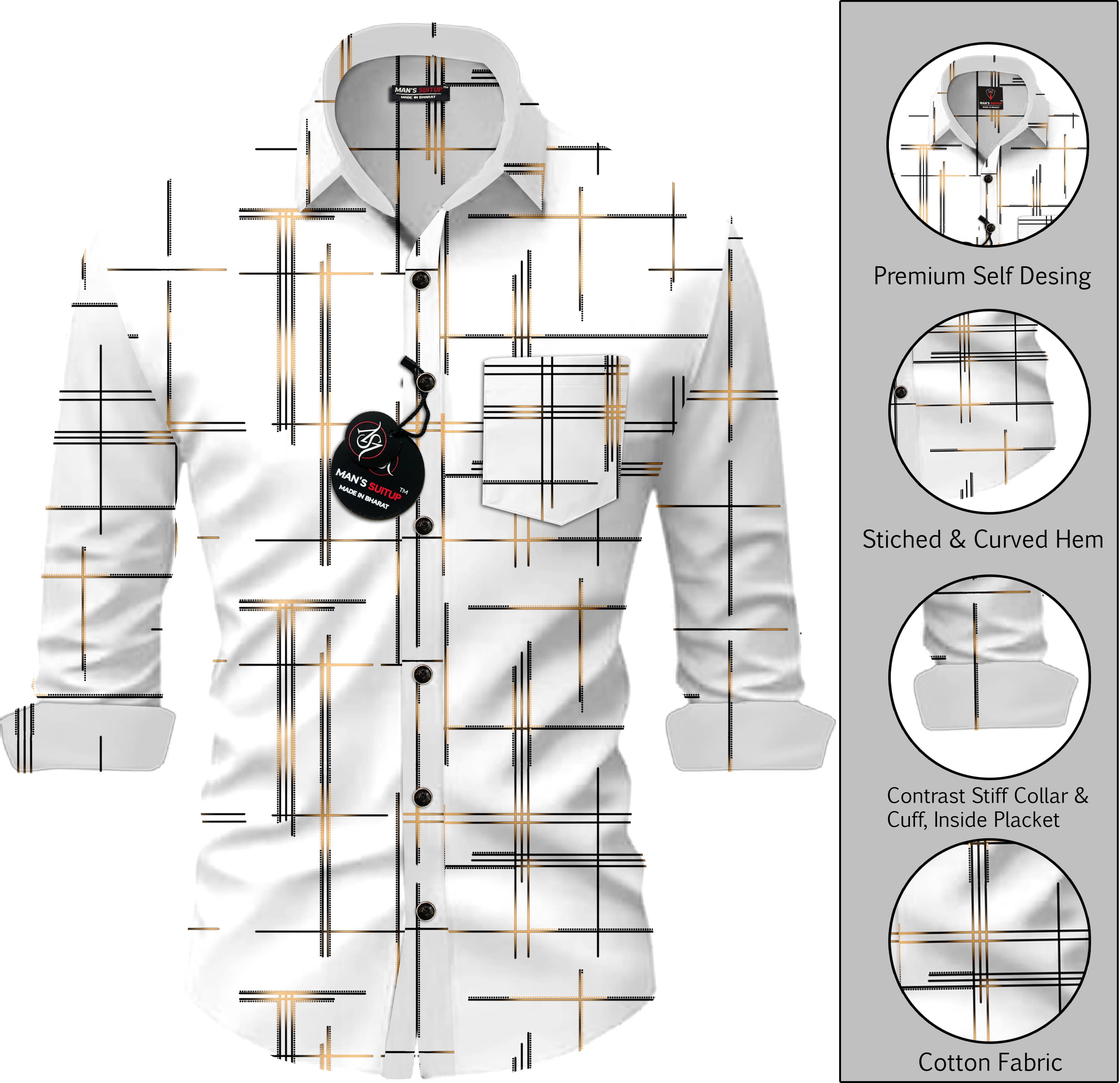 MAN'S SUITUP Viscose Regular Fit Printed Full Sleeves Men's Casual Shirt - White ( Pack of 1 )
