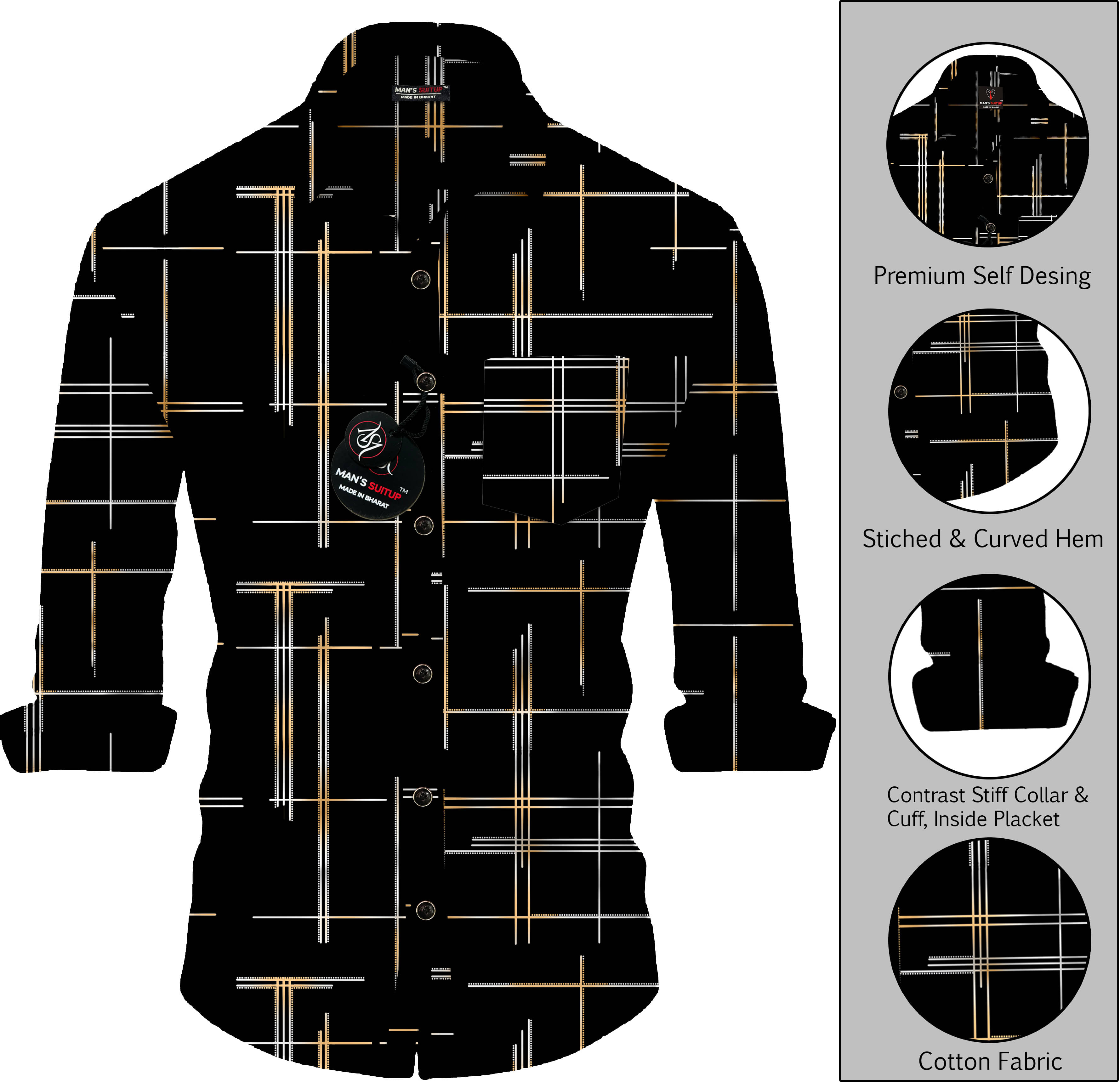 MAN'S SUITUP Viscose Regular Fit Printed Full Sleeves Men's Casual Shirt - Black ( Pack of 1 ) MAN'S SUITUP Viscose Regular Fit Printed Full Sleeves Men's Casual Shirt - Black ( Pack of 1 )