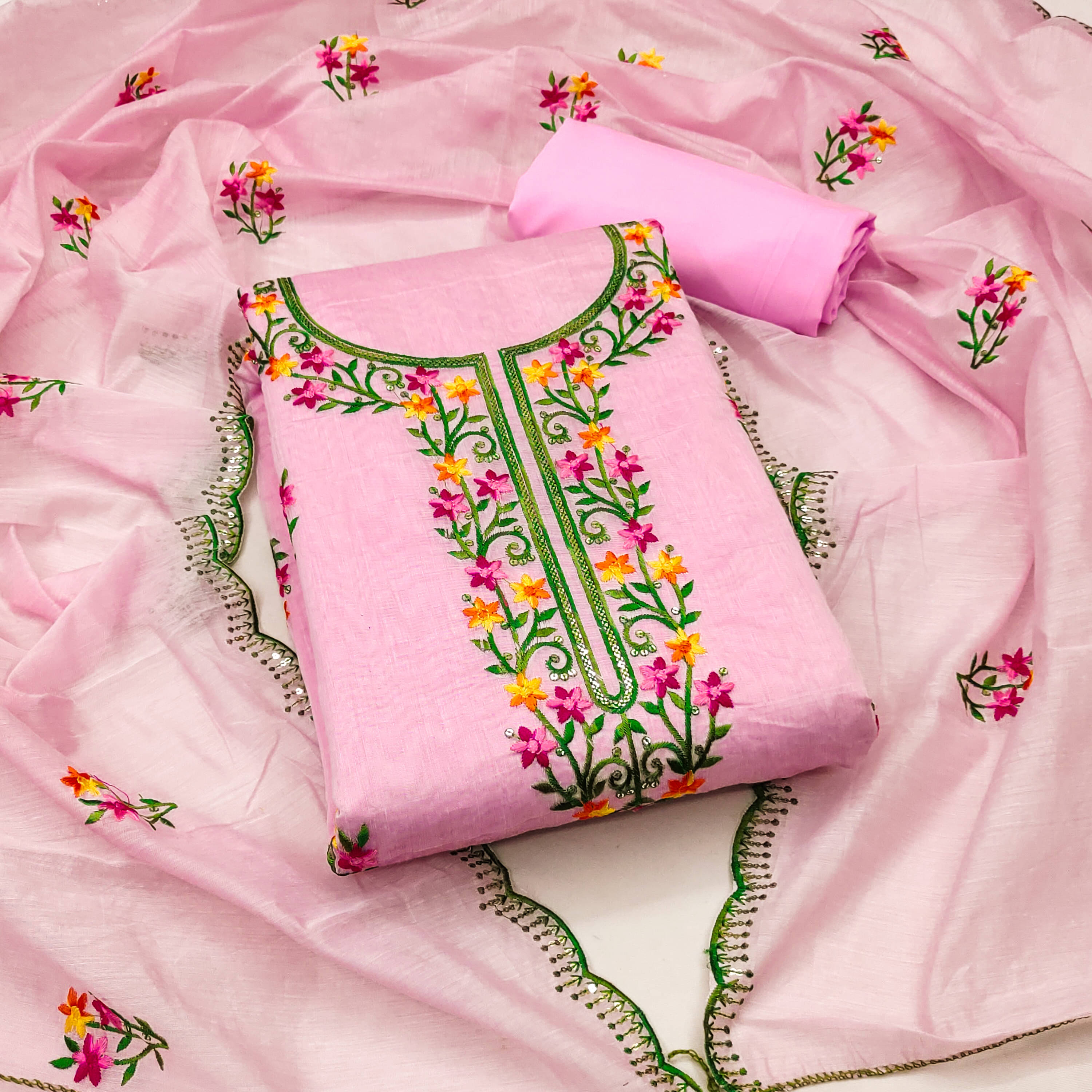 Nayanthara Trends Unstitched Chanderi Embroidered Dress Material - Pink ( Pack of 1 ) Nayanthara Trends Unstitched Chanderi Embroidered Dress Material - Pink ( Pack of 1 )