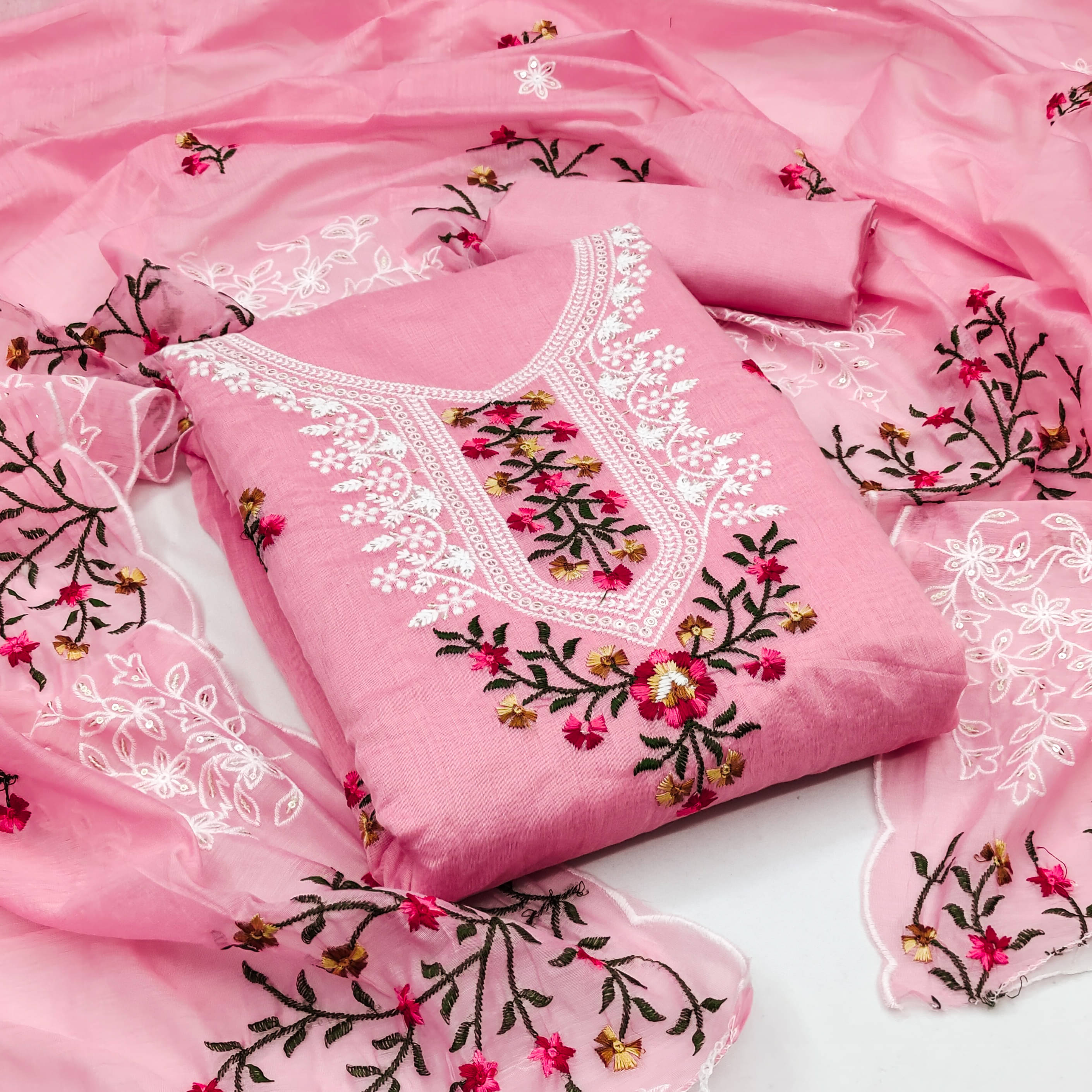 Nayanthara Trends Unstitched Chanderi Embroidered Dress Material - Pink ( Pack of 1 ) Nayanthara Trends Unstitched Chanderi Embroidered Dress Material - Pink ( Pack of 1 )