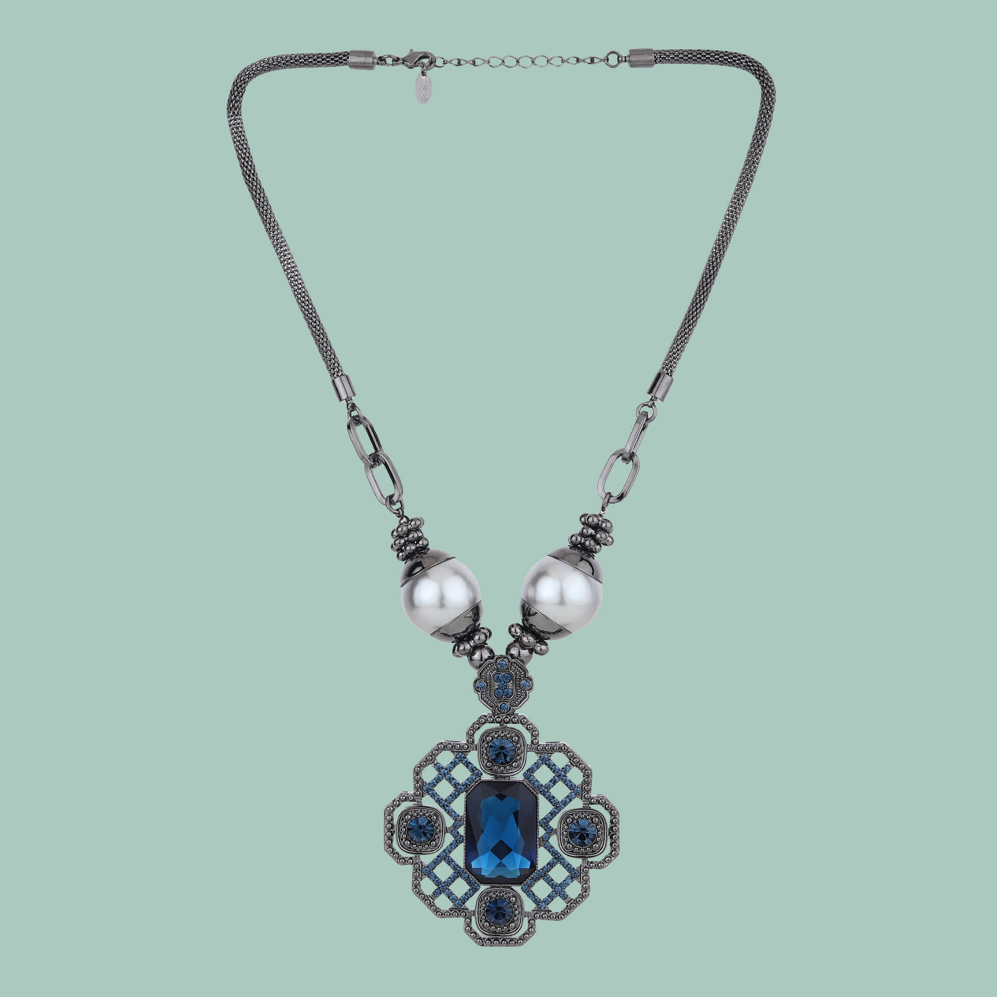     			Rhosyn Blue Metal Necklace Set ( Pack of 1 )