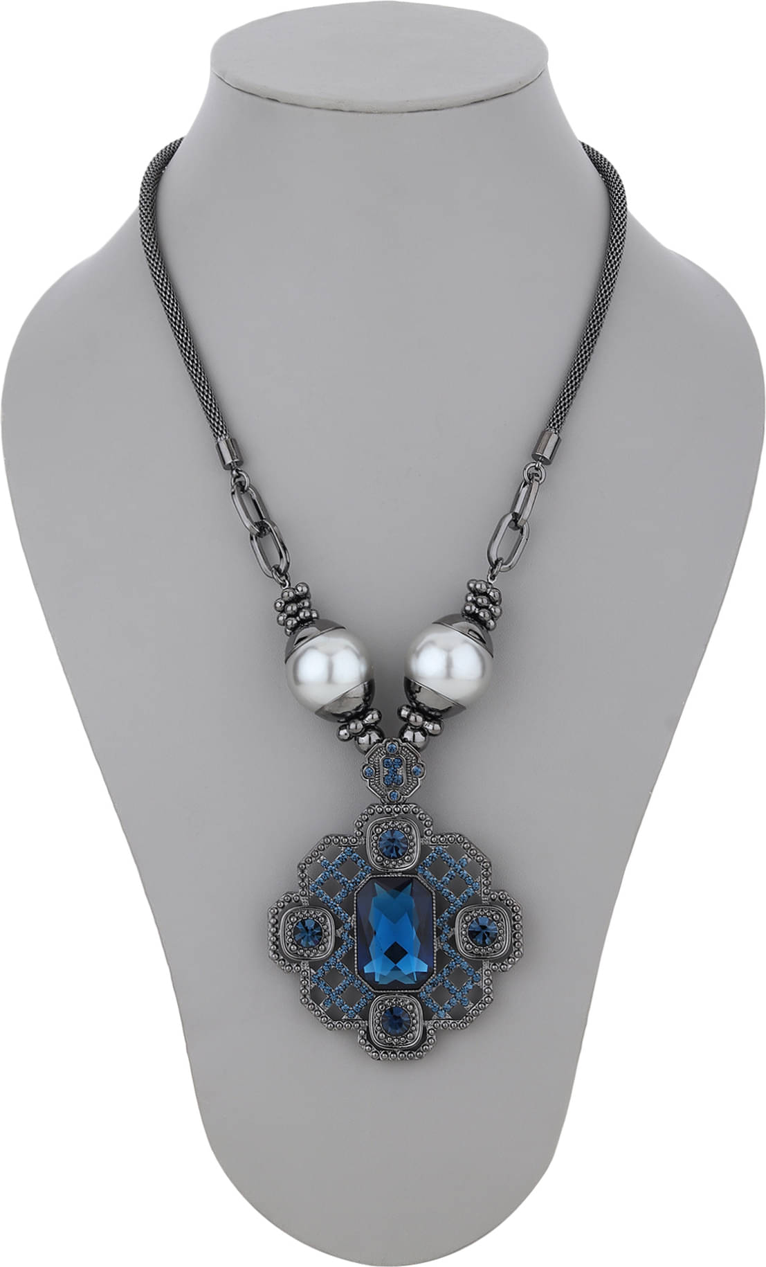     			Rhosyn Blue Metal Necklace Set ( Pack of 1 )