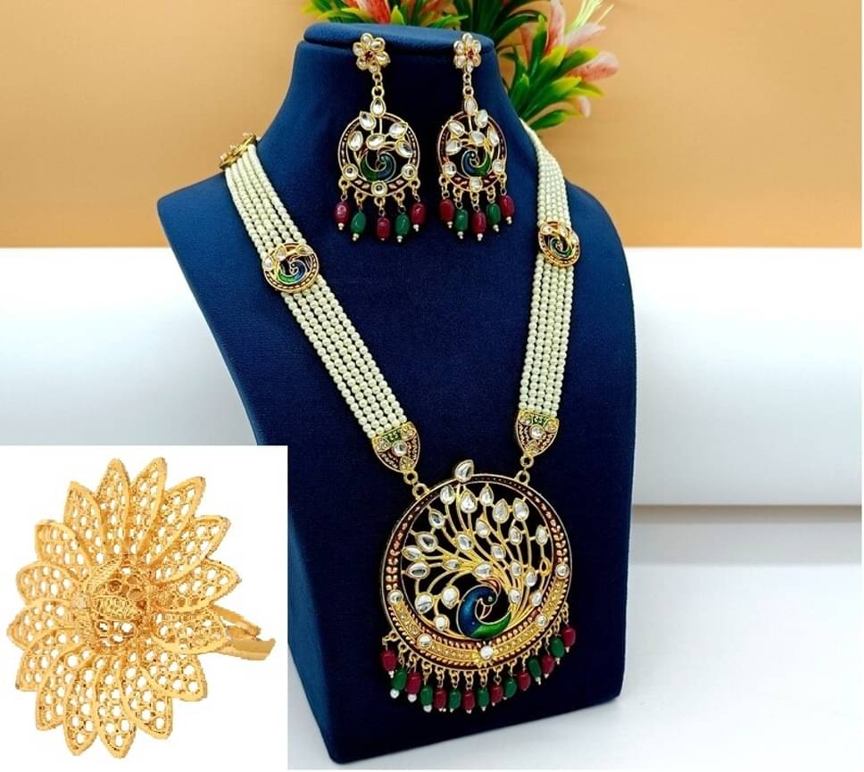     			Rhosyn Gold Brass Necklace Set ( Pack of 1 )