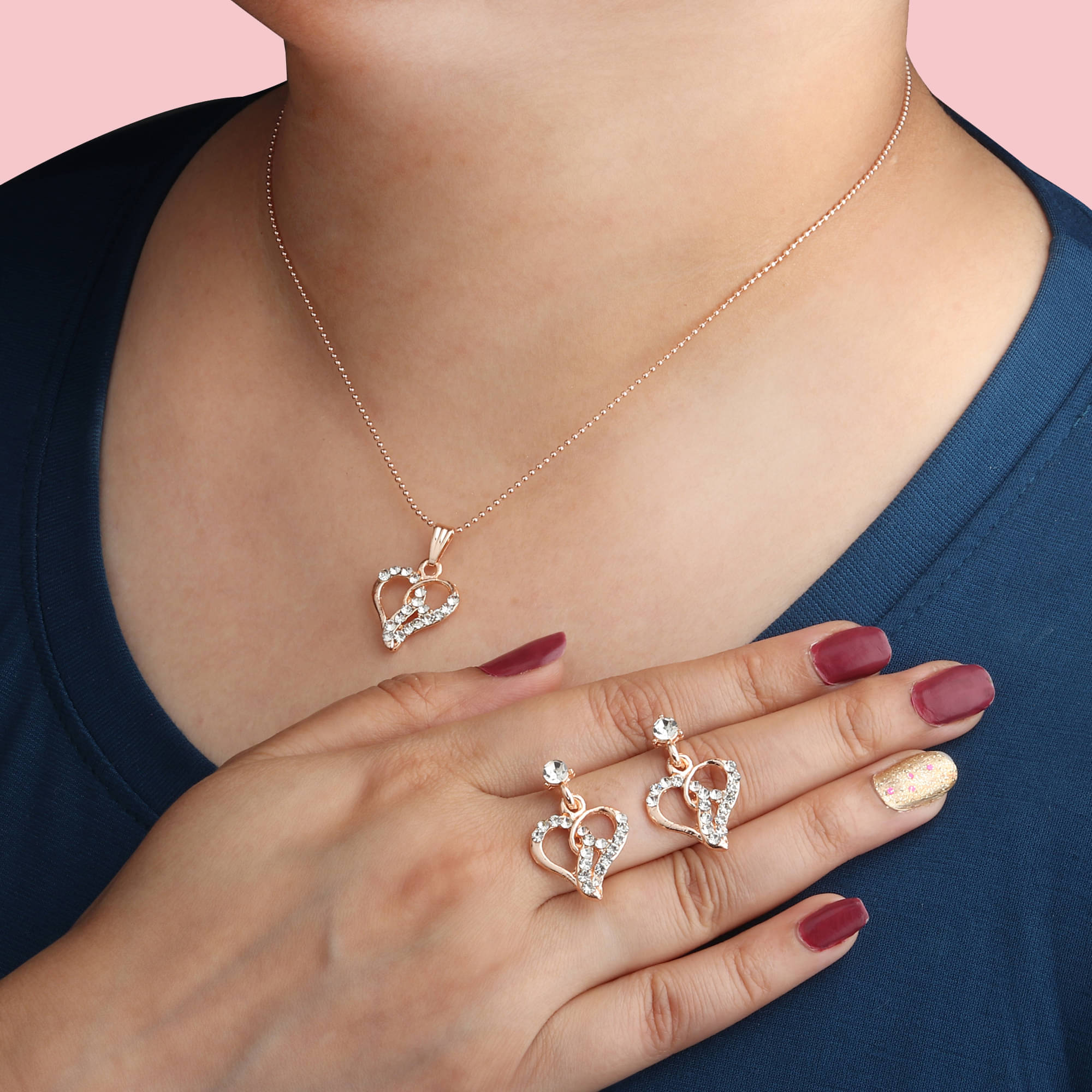     			Rhosyn Rose Gold Brass Necklace Set ( Pack of 1 )