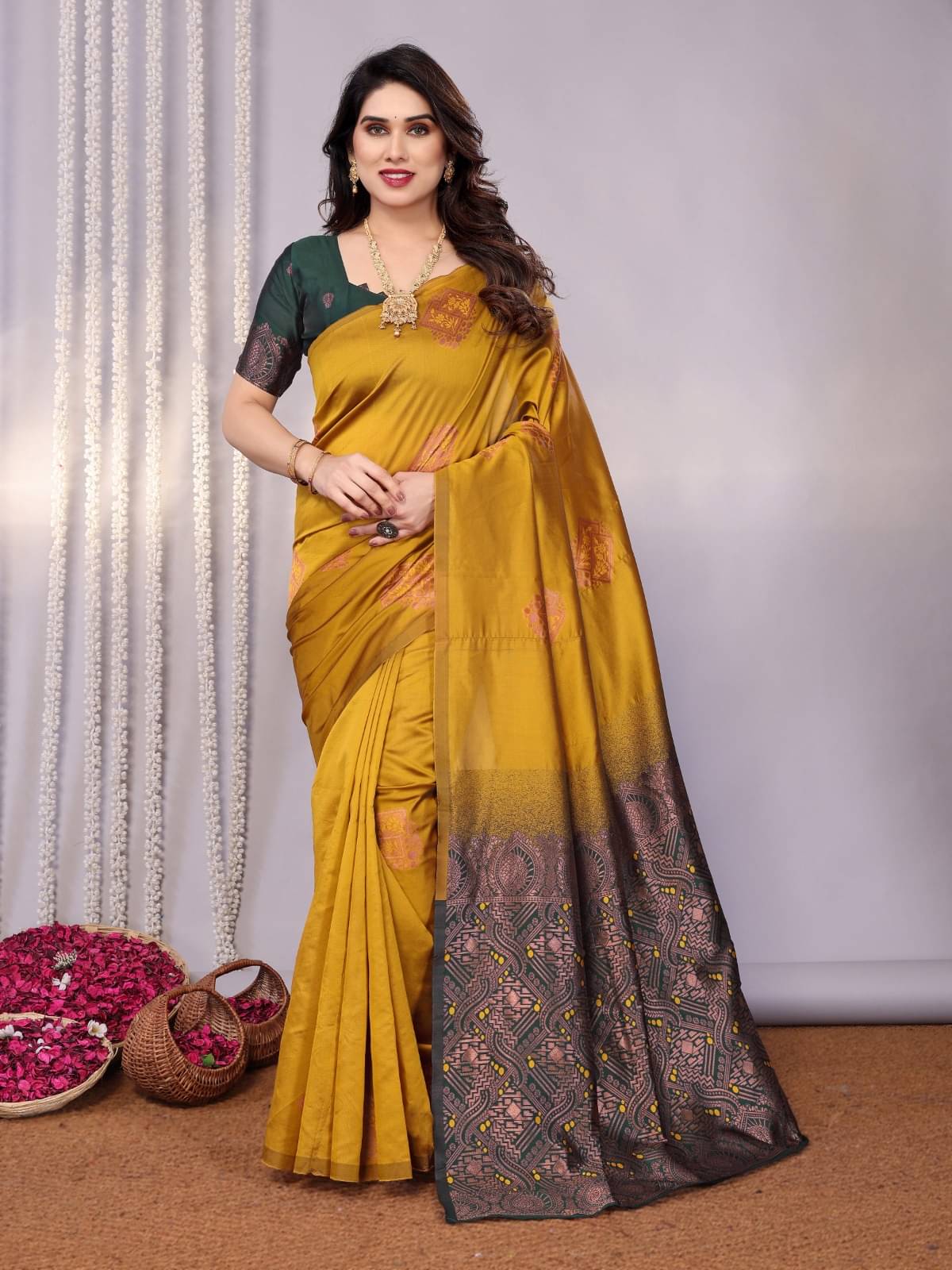 SARIK FASHION Banarasi Silk Woven Saree With Unstitched Blouse Piece ( Mustard ) SARIK FASHION Banarasi Silk Woven Saree With Unstitched Blouse Piece ( Mustard )