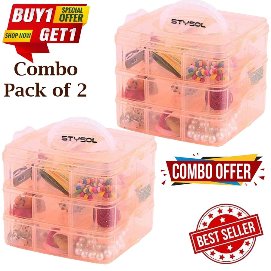 Stysol Buy 1 Get 1 Free Jewellery Organisers Plastic 3 layer 18 Grid Square Portable Transparent Storage Detachable Box Organizer Case for jewelry sewing button earrings Hair (Transparent WHITE) Stysol Buy 1 Get 1 Free Jewellery Organisers Plastic 3 layer 18 Grid Square Portable Transparent Storage Detachable Box Organizer Case for jewelry sewing button earrings Hair (Transparent WHITE)