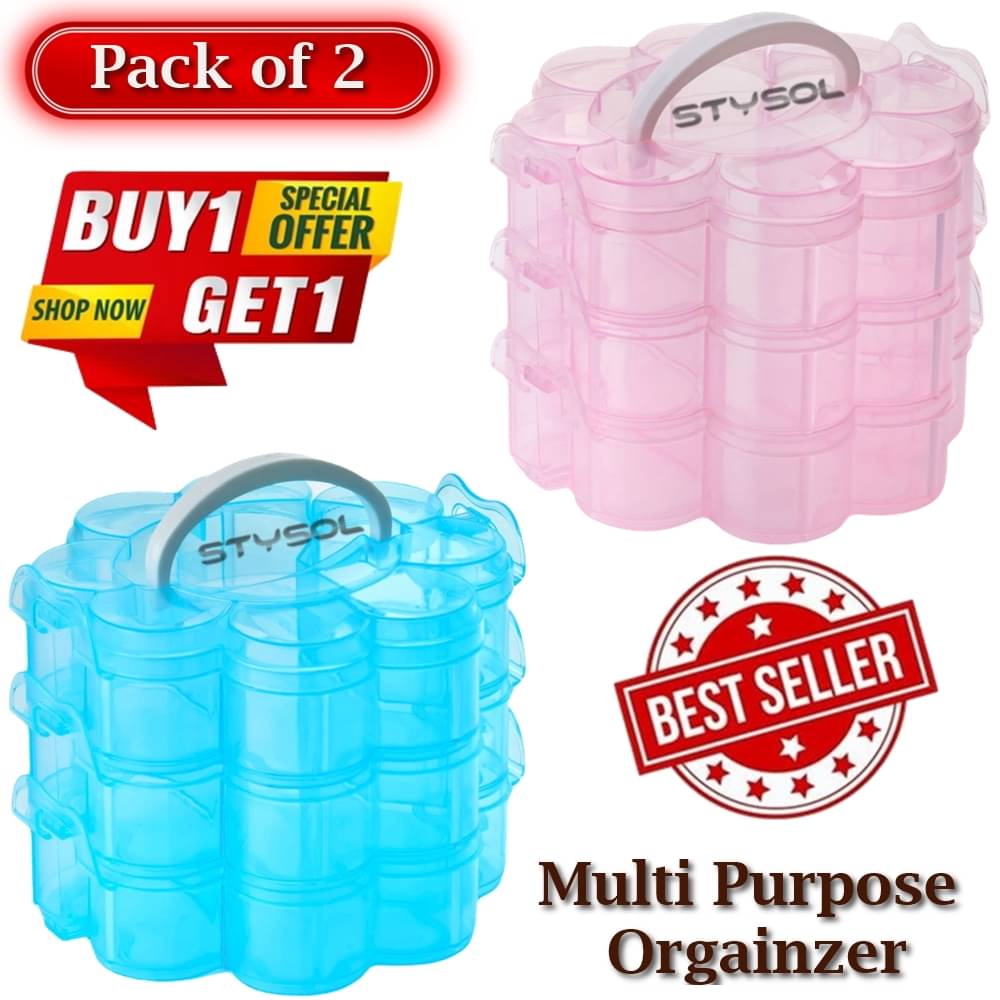 Stysol Combo Pack of 2 Buy 1 Get 1 Free Transparent Plastic 3 Layer Small Item Organizer Storage Box Sections Adjustable Compartment Slot Art Craft Storage Organizer Box for Cosmetic Jewellery Craft Accessories Sewing Box Earrings Ring Box (White) Stysol Combo Pack of 2 Buy 1 Get 1 Free Transparent Plastic 3 Layer Small Item Organizer Storage Box Sections Adjustable Compartment Slot Art Craft Storage Organizer Box for Cosmetic Jewellery Craft Accessories Sewing Box Earrings Ring Box (White)