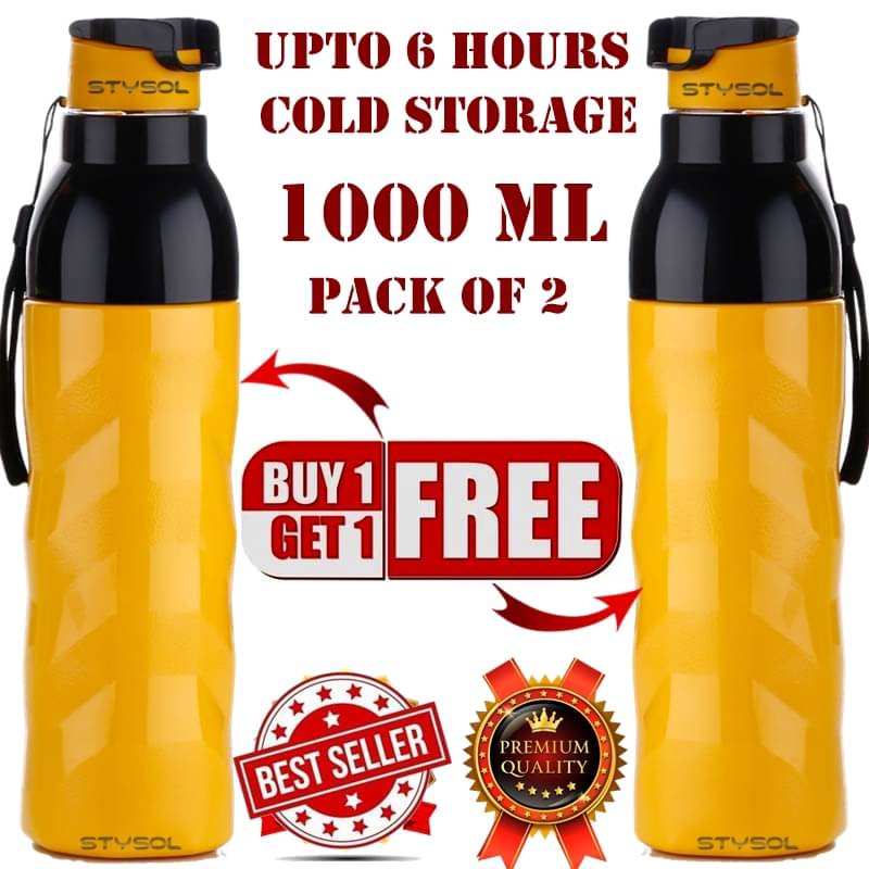     			Stysol Fridge Water Bottle Yellow Plastic Fridge Water Bottle 1000 mL ( Set of 2 )