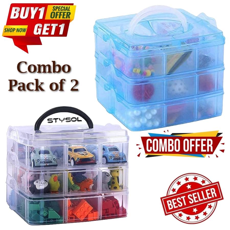     			Stysol (Pack Of 2) 18 Grids Clear Plastic Organizer Box Storage Container Jewelry Box with Adjustable Dividers for Beads Art DIY Crafts Jewelry Fishing Tackles