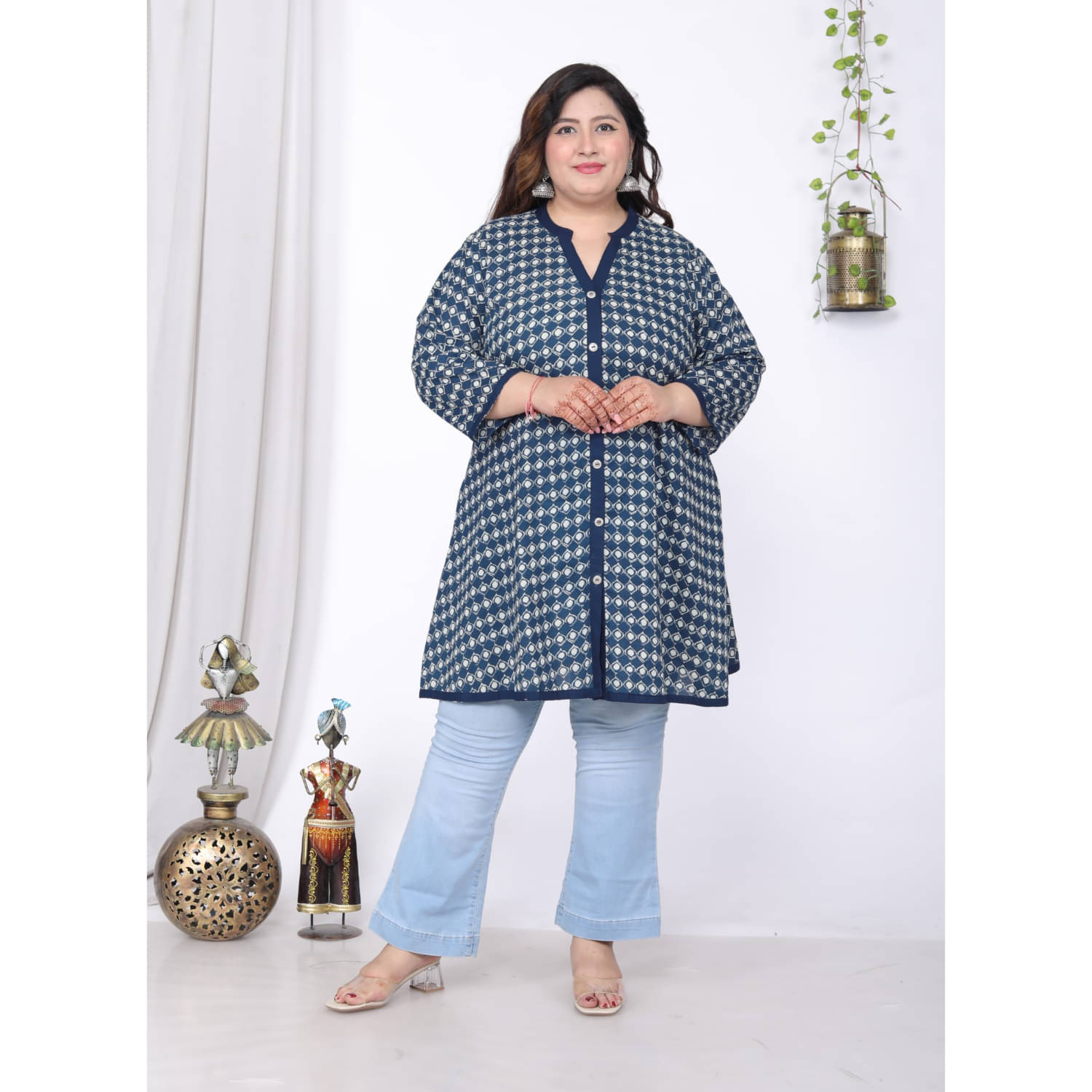     			Swasti Women's Cotton Tunic ( Blue )