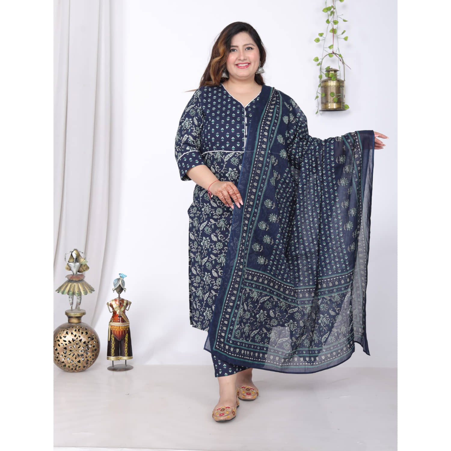 Swasti Cotton Printed Kurti With Palazzo Women's Stitched Salwar Suit - Blue ( Pack of 1 )
