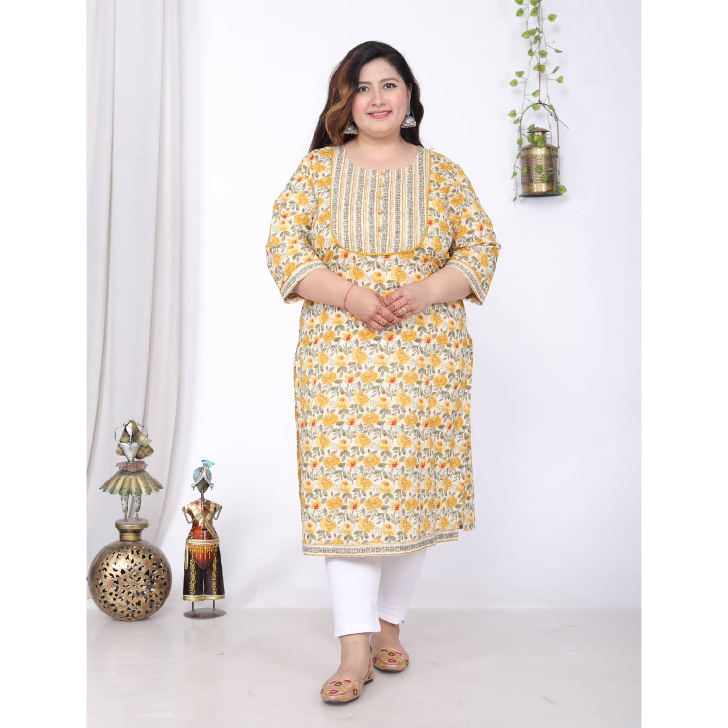 Swasti Pack of 1 Cotton Printed Straight Women's Kurti - ( Yellow ) - Kurtis, Tunics | Buy online on ZillyBuy