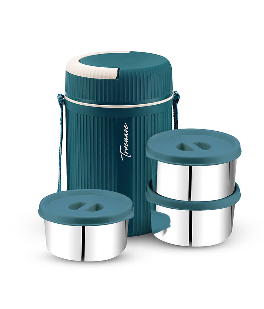 Trueware Grub 3 Plastic & Stainless Steel Insulated Lunch Box 3 - Container ( Pack of 1 )