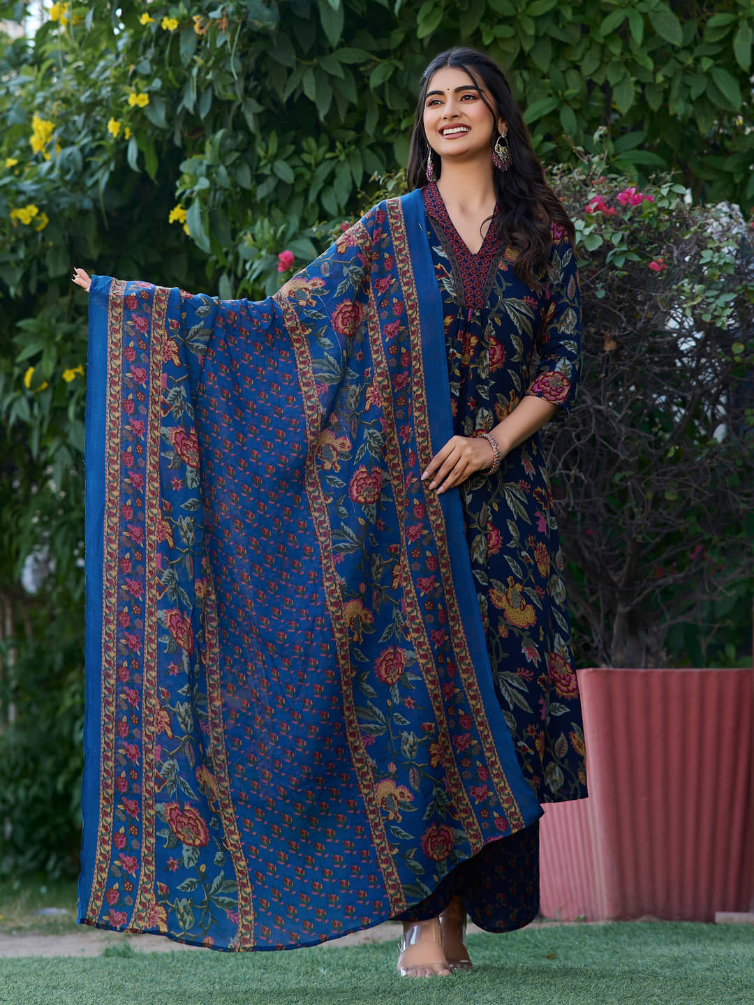 YAGNIK FASHION Rayon Printed Kurti With Palazzo Women's Stitched Salwar Suit - Blue ( Pack of 1 )