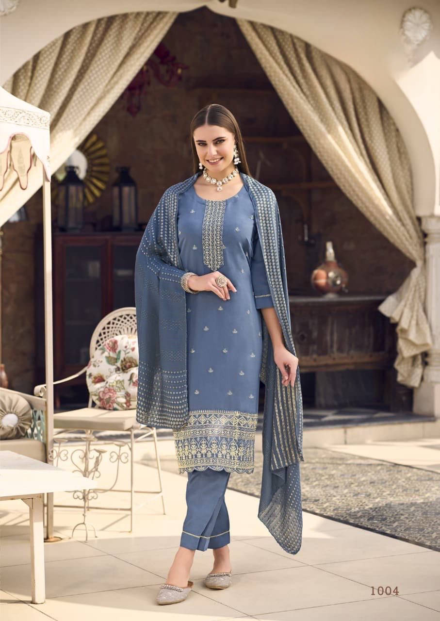     			fvd Silk Blend Embroidered Kurti With Pants Women's Stitched Salwar Suit - Light Grey ( Pack of 1 )