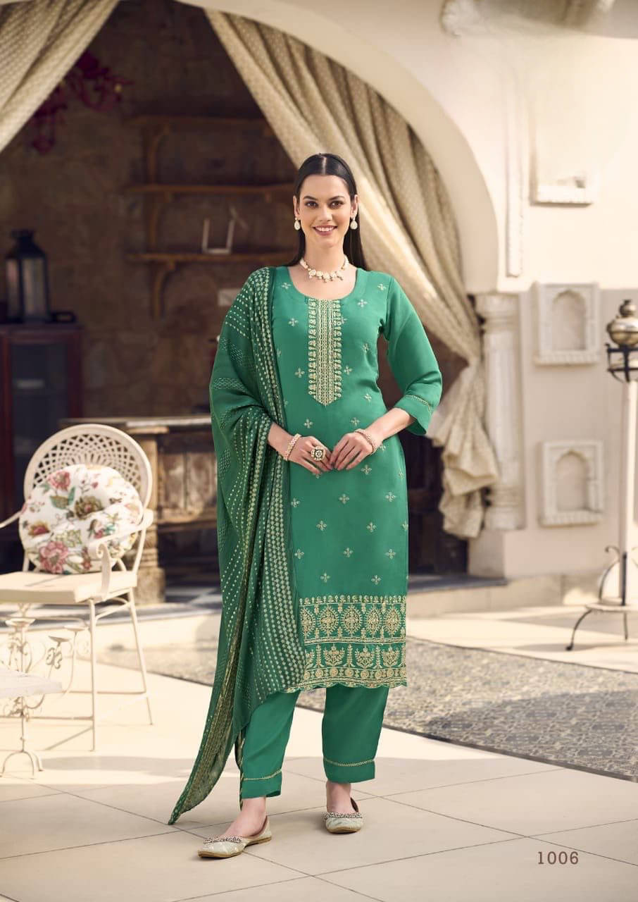     			fvd Silk Blend Embroidered Kurti With Pants Women's Stitched Salwar Suit - Light Green ( Pack of 1 )