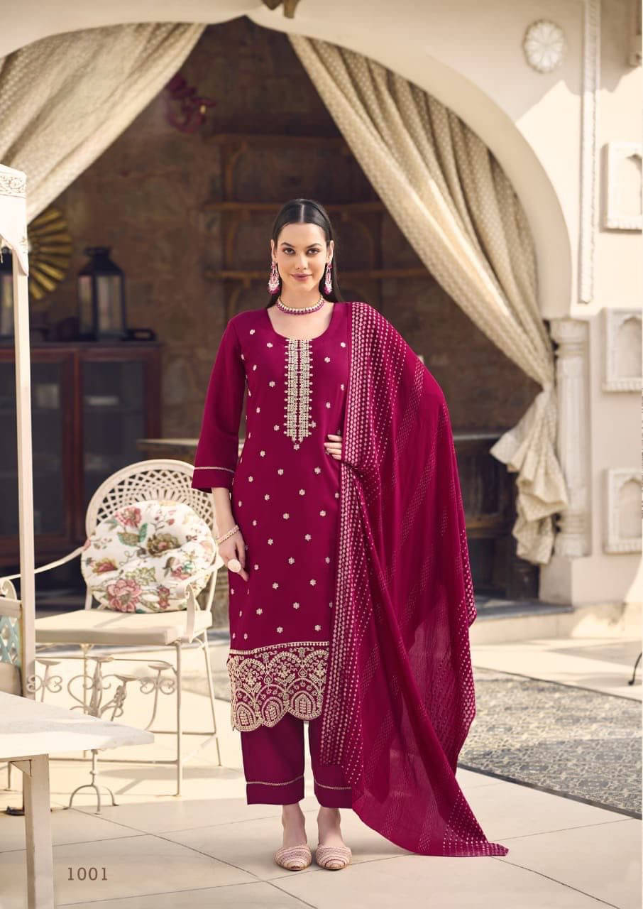     			fvd Silk Blend Embroidered Kurti With Pants Women's Stitched Salwar Suit - Maroon ( Pack of 1 )