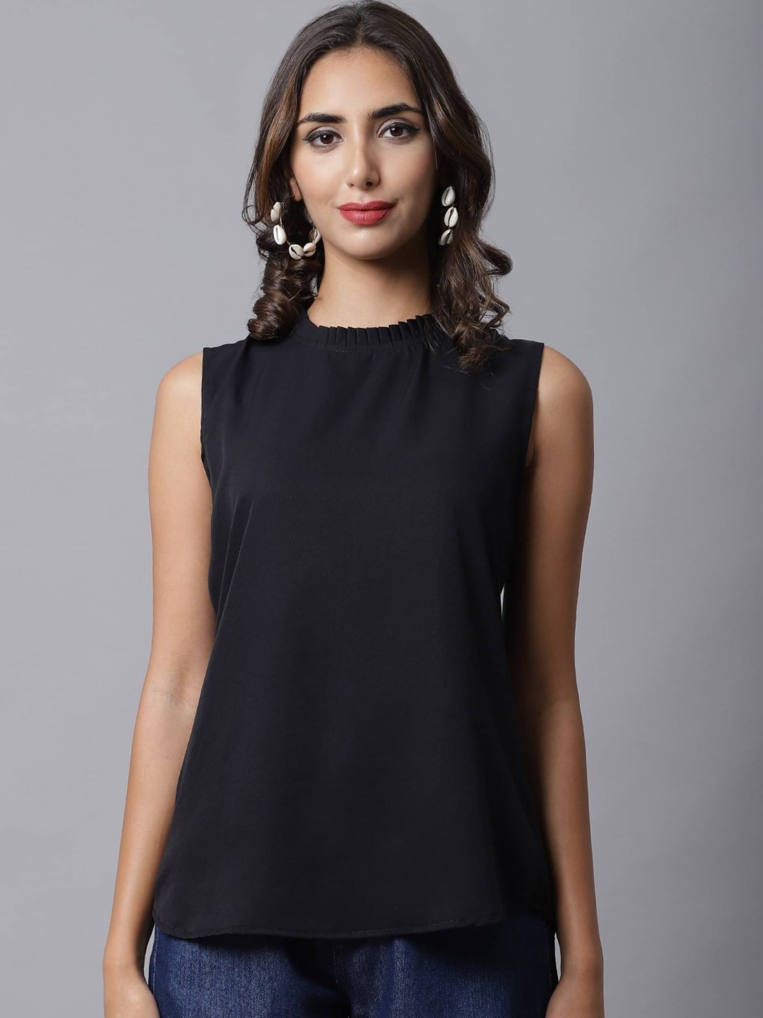 marc louis Women's Crepe Regular Top ( Black ) marc louis Women's Crepe Regular Top ( Black )