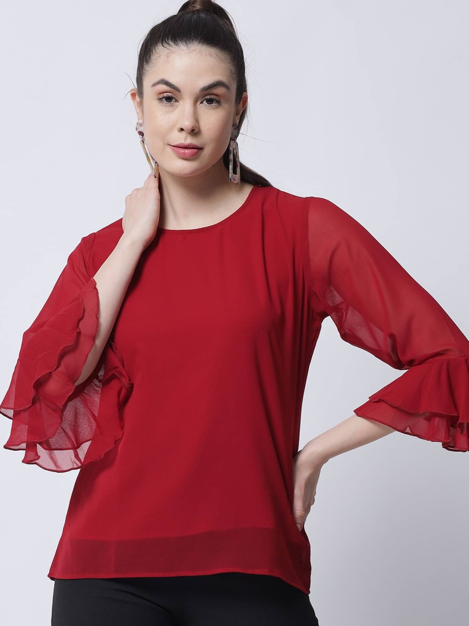 marc louis Women's Georgette Regular Top ( Maroon ) marc louis Women's Georgette Regular Top ( Maroon )