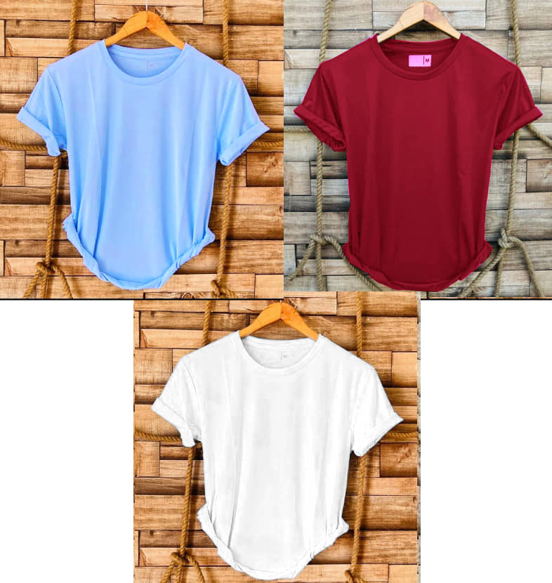nikline Polyester Regular Fit Solid Half Sleeves Men's Round T-Shirt - Multicolor9 ( Pack of 3 )