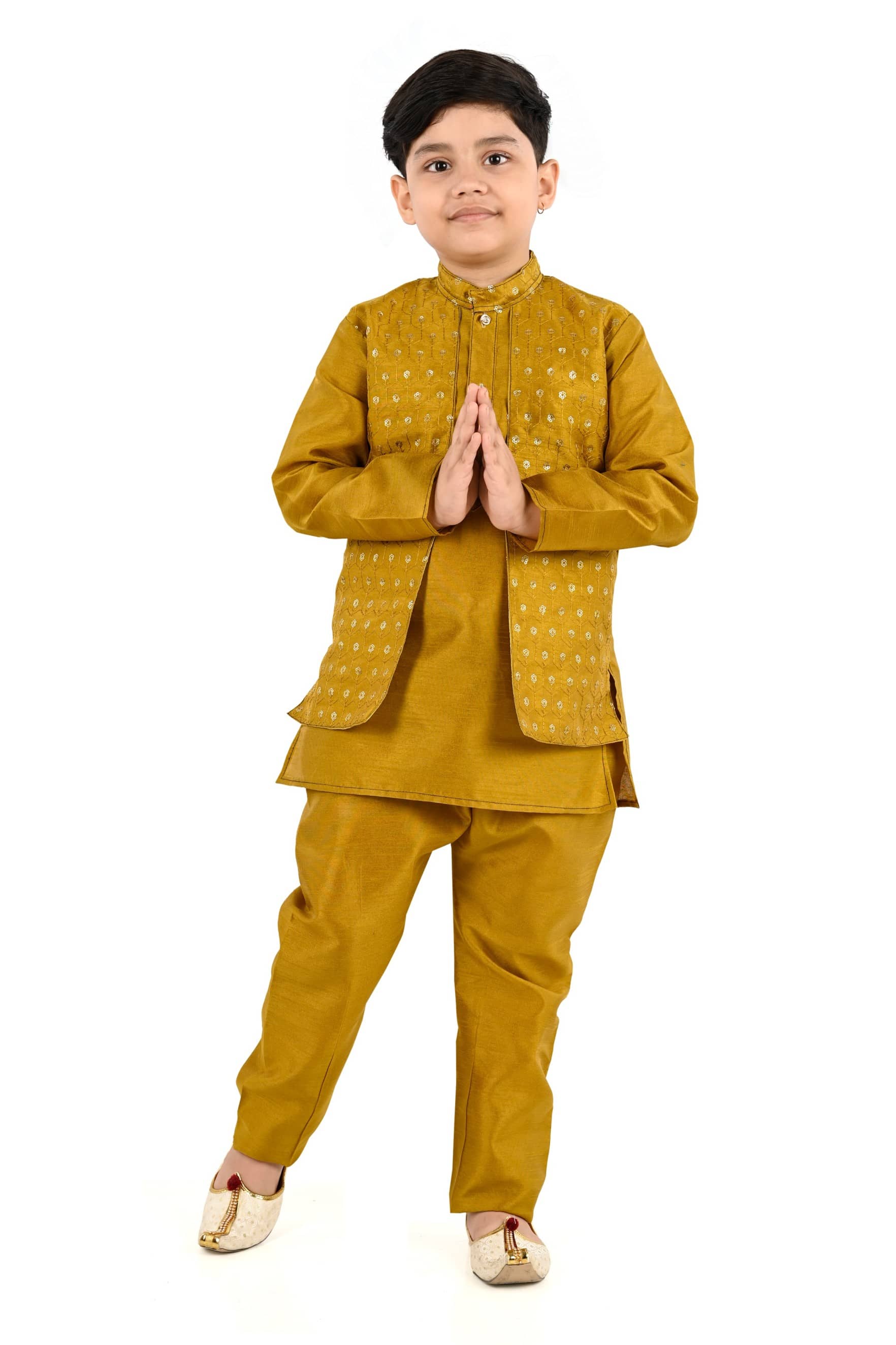 s muktar garments Baby Boys Cotton Ethnic - Pattern Kurta Pyjama Set ( Mustard , Pack of 1 ) - Kurtas & Kurta Sets | Buy online on ZillyBuy