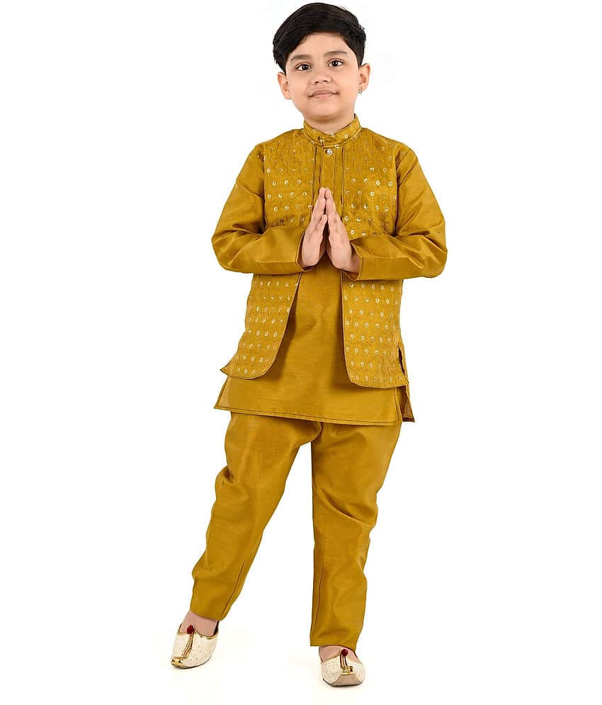 s muktar garments Baby Boys Cotton Ethnic - Pattern Kurta Pyjama Set ( Mustard , Pack of 1 ) - Kurtas & Kurta Sets | Buy online on ZillyBuy