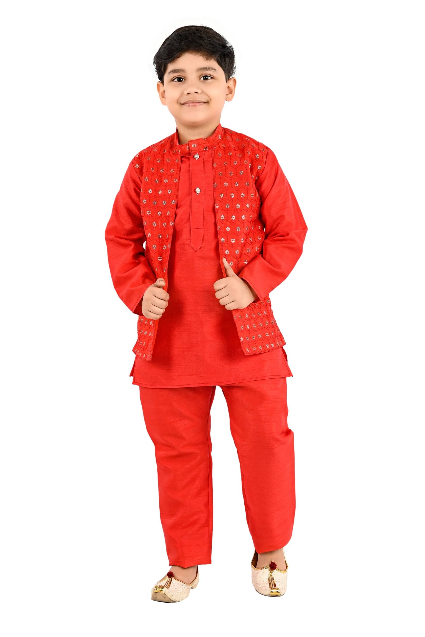     			s muktar garments Baby Boys Cotton Ethnic - Pattern Kurta Pyjama Set ( Red , Pack of 1 )