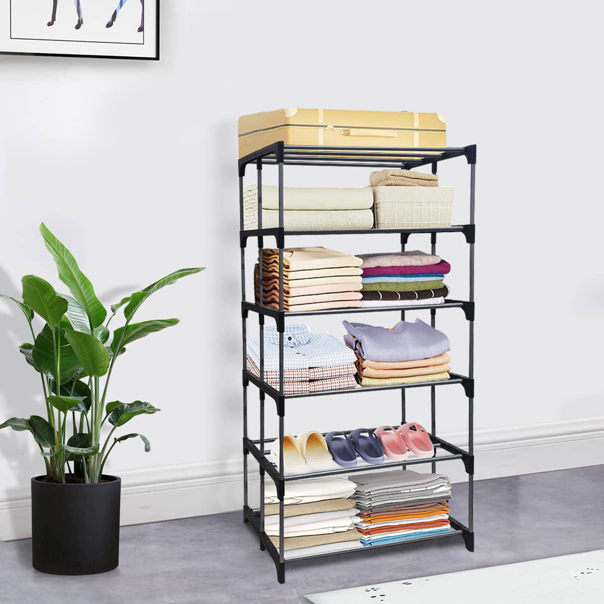 BHIMADA 6 Layer Open Collapsible Wardrobes Rack With Metal Pipe Wardrobes Stand Storage for Home (Silver) BHIMADA 6 Layer Open Collapsible Wardrobes Rack With Metal Pipe Wardrobes Stand Storage for Home (Silver)
