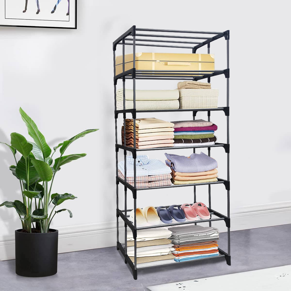 BHIMADA 7 Layer Open Collapsible Wardrobes Rack With Metal Pipe Wardrobes Stand Storage for Home (Silver) BHIMADA 7 Layer Open Collapsible Wardrobes Rack With Metal Pipe Wardrobes Stand Storage for Home (Silver)