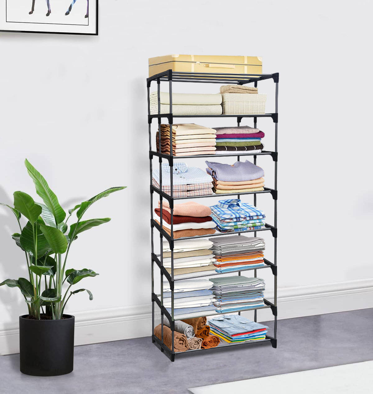 BHIMADA 8 Layer Open Collapsible Wardrobes Rack With Metal Pipe Wardrobes Stand Storage for Home (Silver) BHIMADA 8 Layer Open Collapsible Wardrobes Rack With Metal Pipe Wardrobes Stand Storage for Home (Silver)