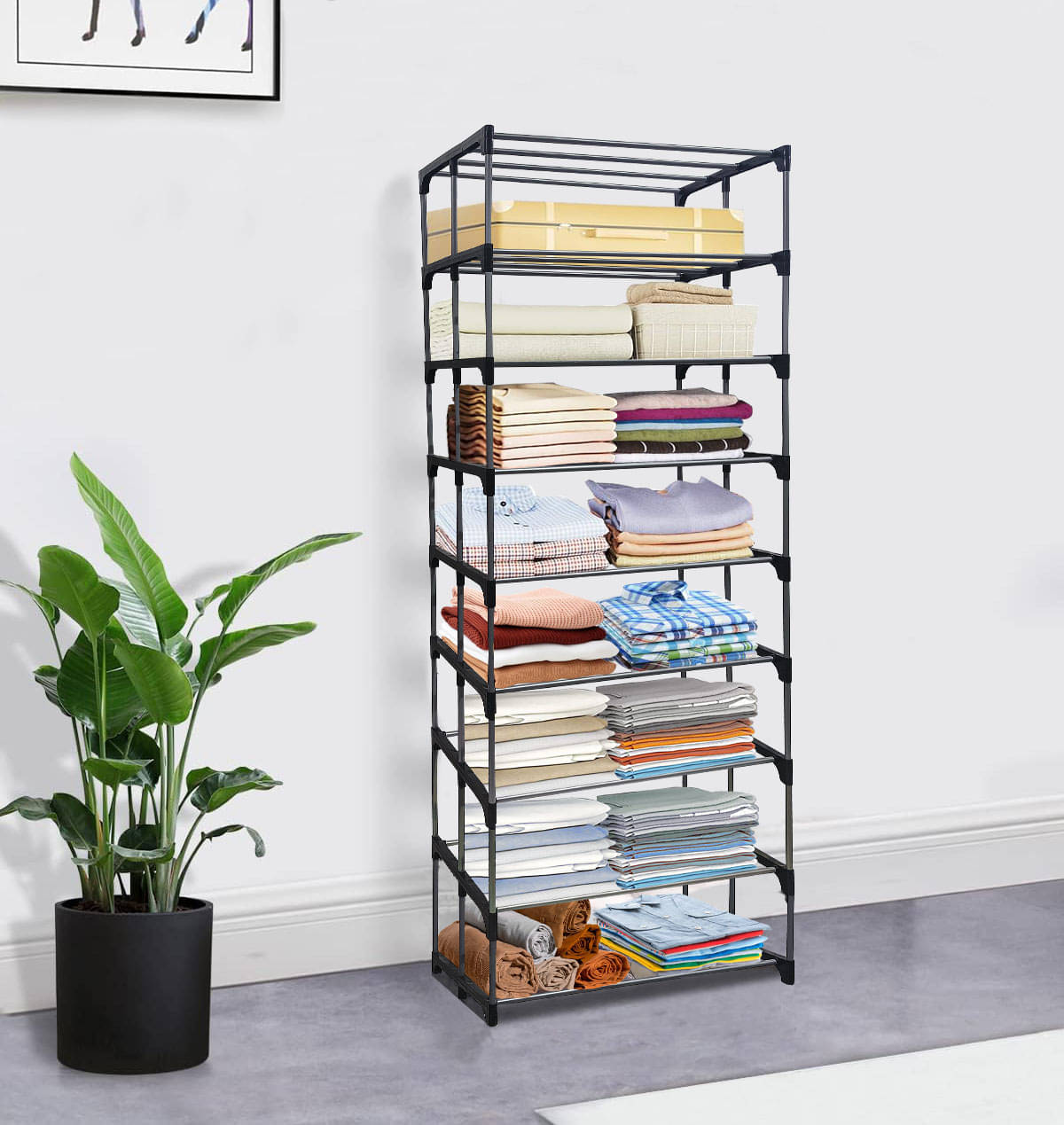 BHIMADA 4 Layer Open Collapsible Wardrobes Rack With Metal Pipe Wardrobes Stand Storage for Home (Silver) BHIMADA 4 Layer Open Collapsible Wardrobes Rack With Metal Pipe Wardrobes Stand Storage for Home (Silver)