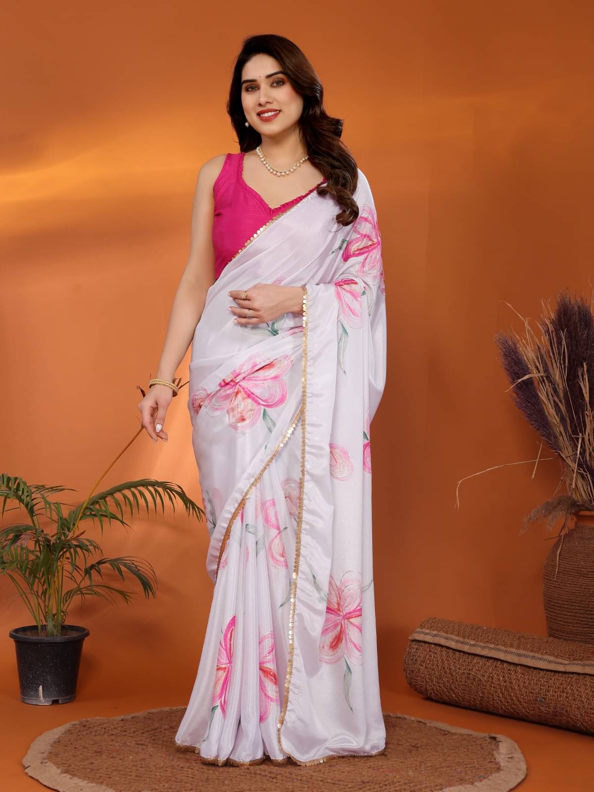 BLEESSBURY Chiffon Printed Saree With Unstitched Blouse Piece ( Pink ) BLEESSBURY Chiffon Printed Saree With Unstitched Blouse Piece ( Pink )