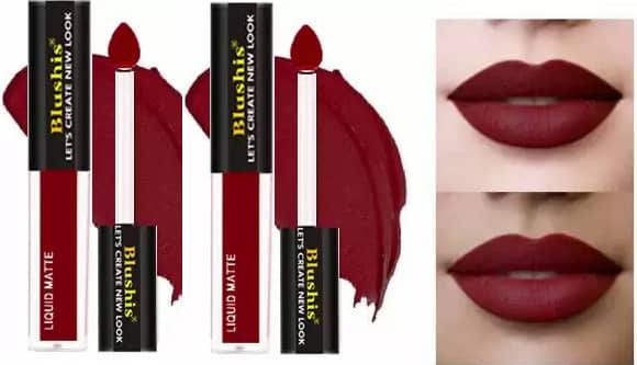 BLUSHIS Highly pigmented Non-Transfer & Waterproof Maroon Liquid Lipstick for Women (Pack of 2)
