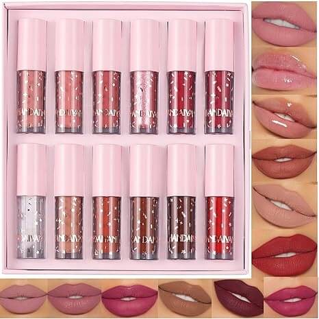     			Blushis Handiyan 12 Color Velvet Matte Waterproof Liquid Lipstick , Long-Lasting, Nude Shimmer Gloss, set of 12