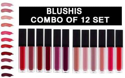     			BLUSHIS Multicolor Long Stay Matte Lipstick (Pack of 12)