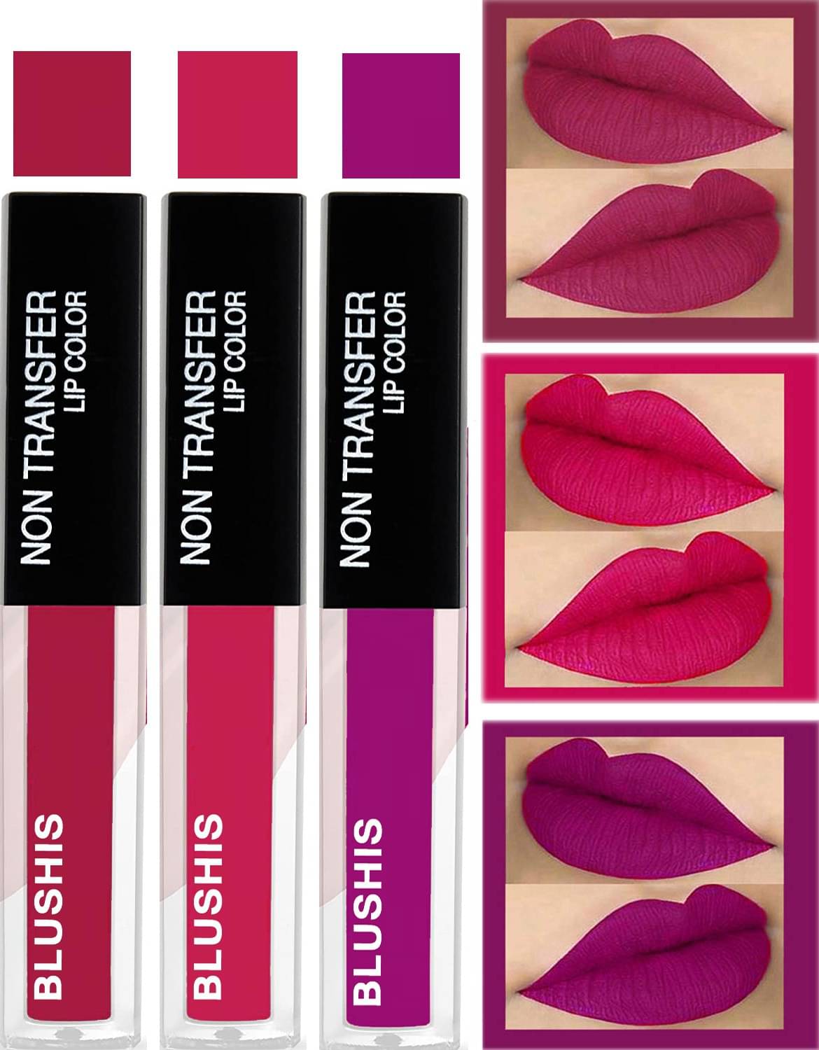     			Blushis Long Wear Non Transfer Sensational liquid matte Bold Lip Colour, ,Multicolour, 12 ml (Pack of 3)