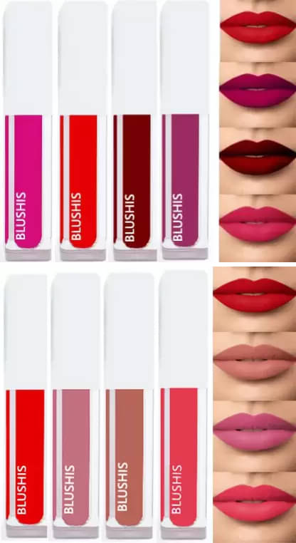     			BLUSHIS Long Lasting Multicolor Matte Finish Hydrating Lipstick Combo (Pack of 8)