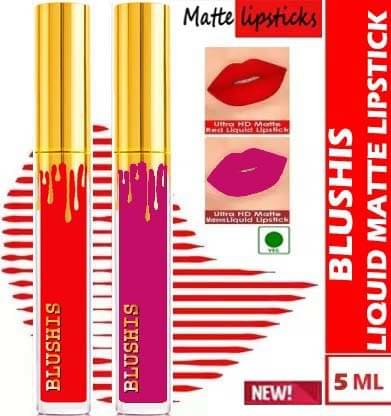     			BLUSHIS Long Lasting Non Transfer Multicolour Matte Finish Lipstick (Pack of 2)
