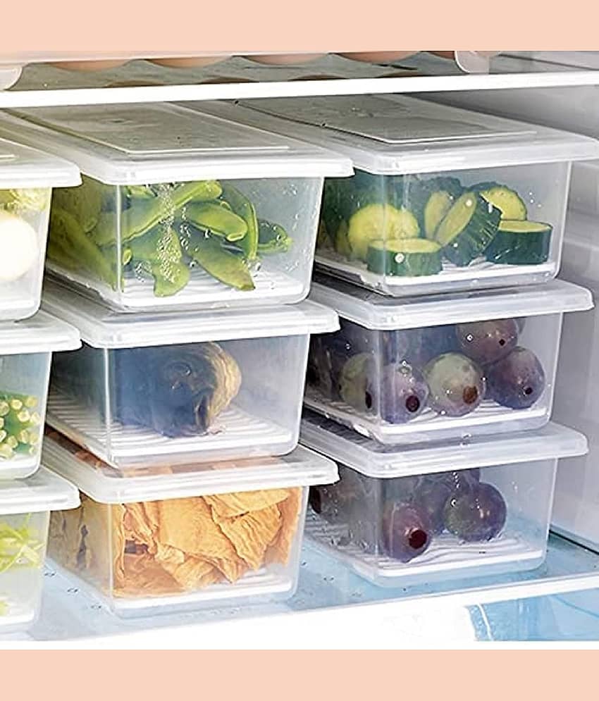 Fridge Storage Container with Drain Tray and Lid Transparent