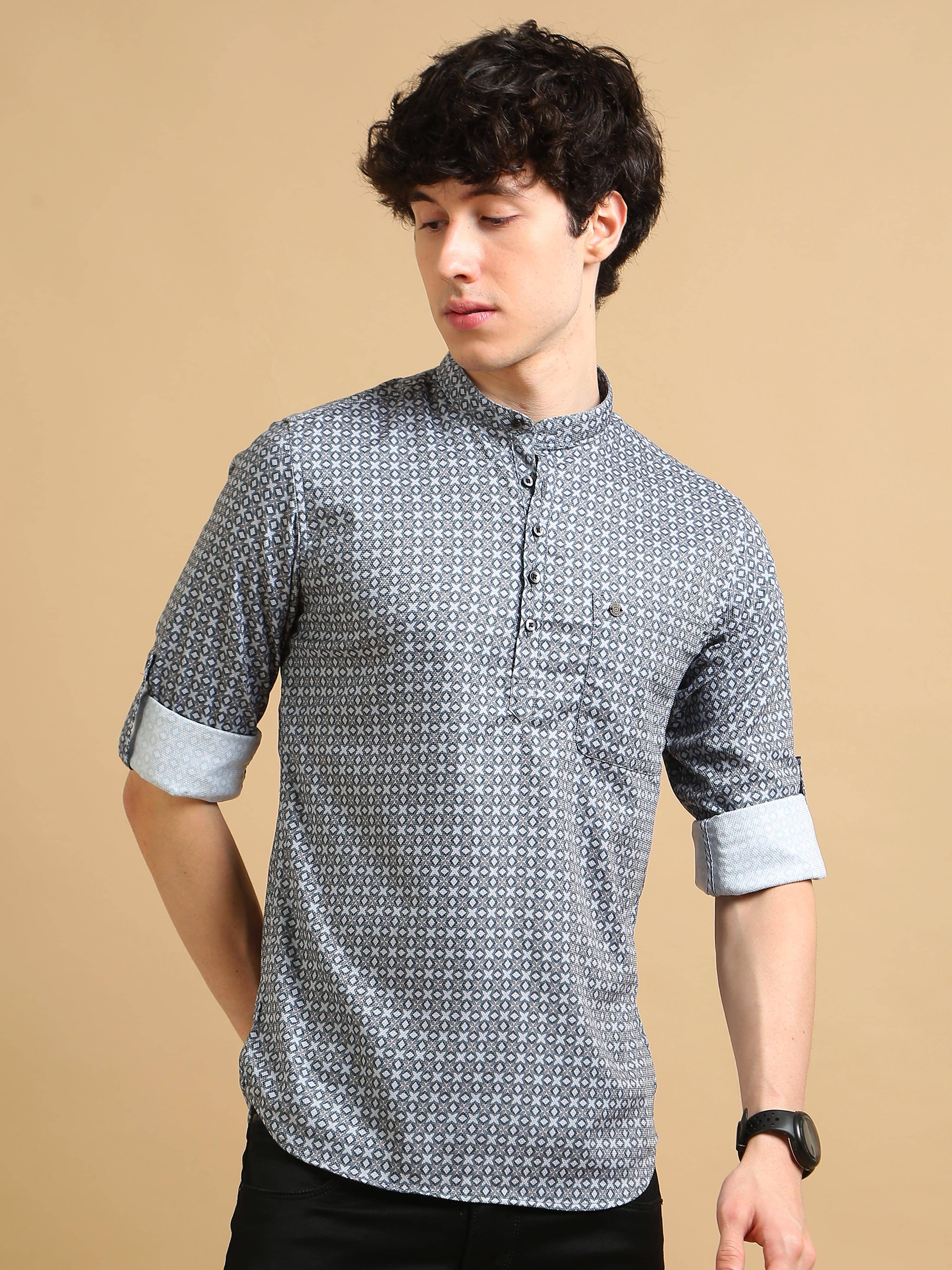     			Cool Colors 100% Cotton Regular Fit Printed Full Sleeves Men's Casual Shirt - Grey ( Pack of 1 )