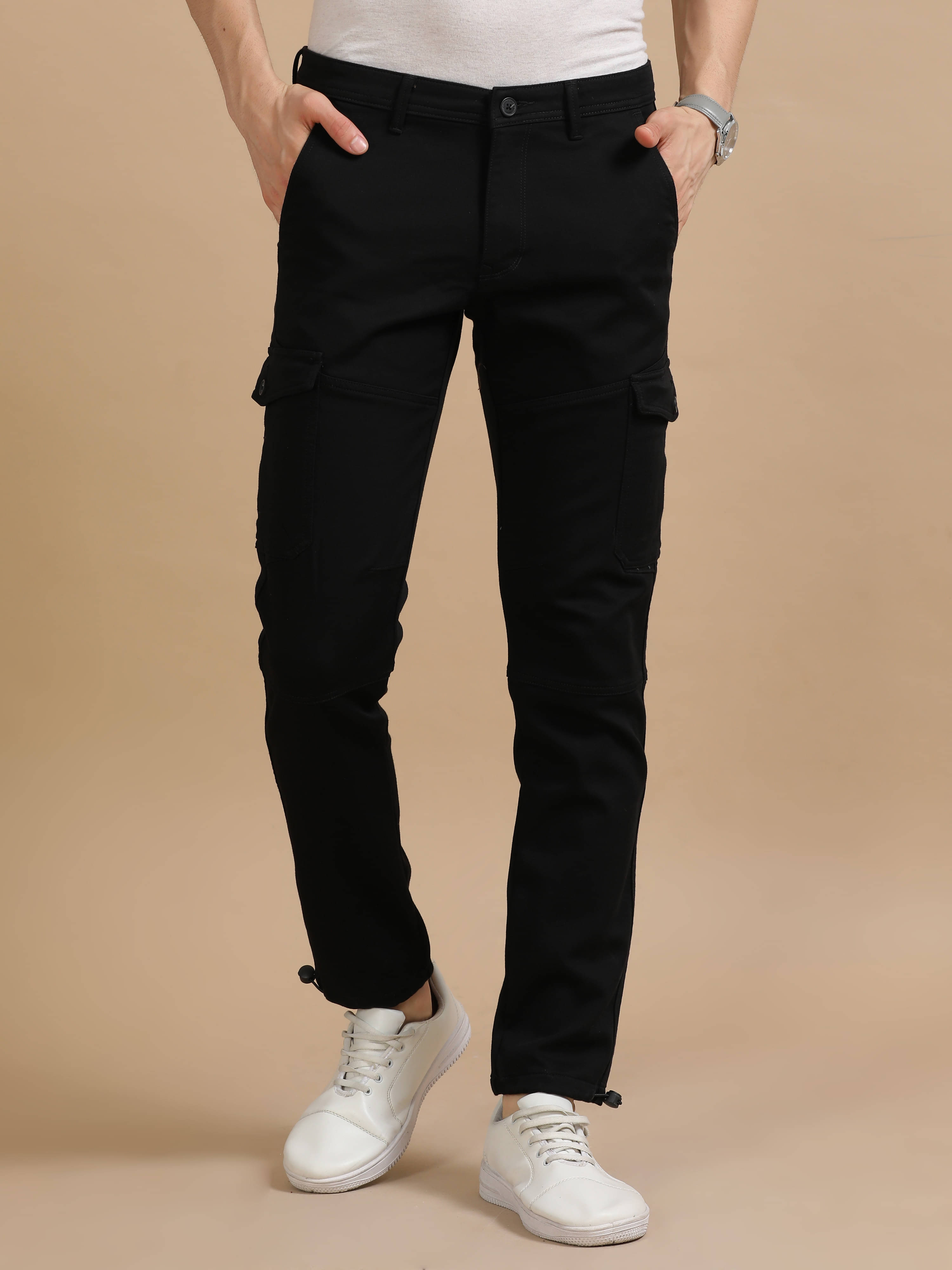     			Cool Colors Slim Flat Men's Cargos - Black ( Pack of 1 )