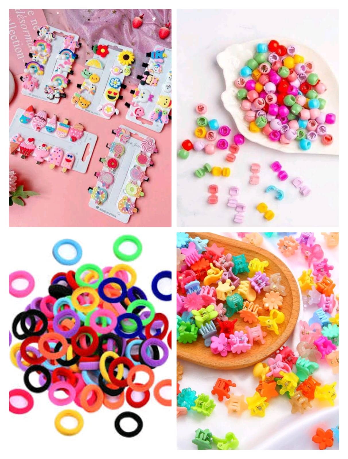 Cute & Stylish 150 Pieces Kids & Girls Hair Accessories Combo - 10 Pcs Cartoon Emoji Hair Clips + 20 Pcs Mini Hair Clutchers + 20 Pcs Mini Hair Beads + 100 Pcs Mini Rubber Hair Bands (Random Color & Design) - Jewellery Sets | Buy online on ZillyBuy
